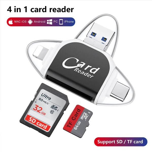 Multi-Port 4 in1 Universal SD TF Card Reader