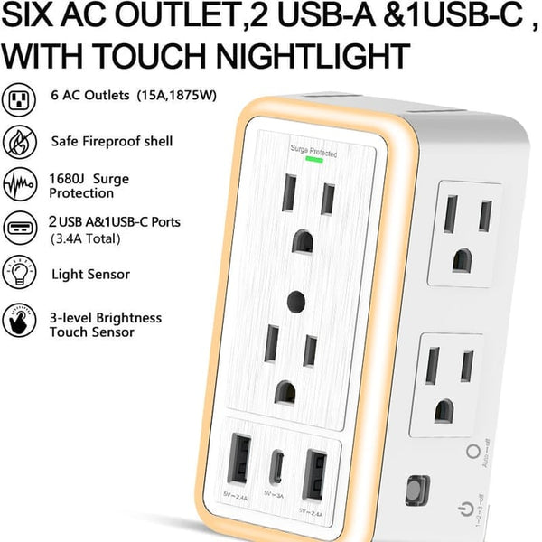 9-in-1 Multifunctional Power Outlet with USB and Night Light